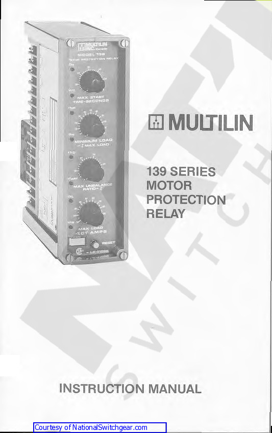 First Page Image of 139-120V 139 Series Motor Protection Relay Guide.pdf